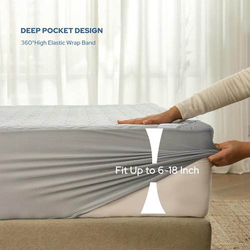 BEDLORE Waterproof Mattress Protector - Soft, Dirt-Proof Queen Size Pad for Deep Pocket Beds (Light Gray)