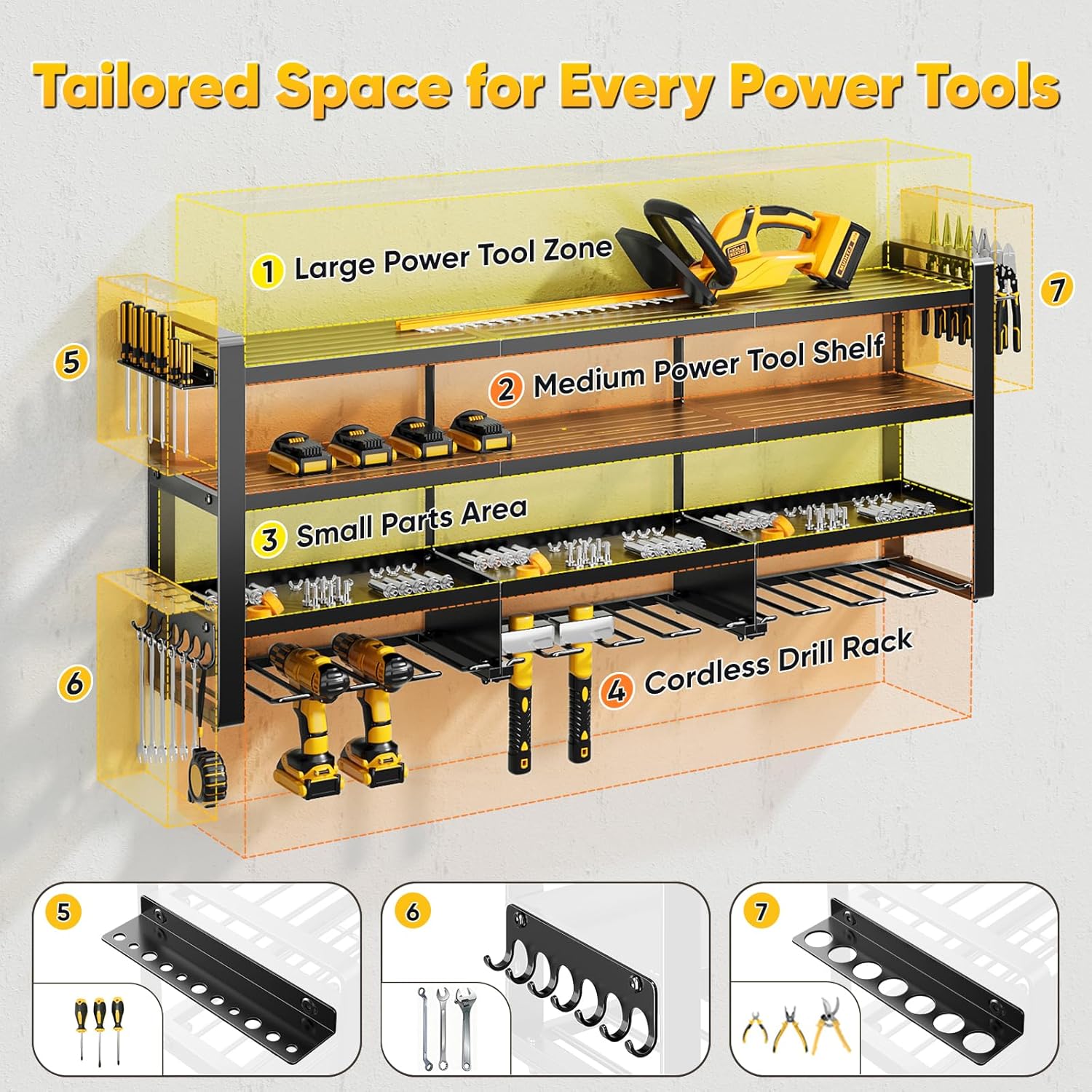 POKIPO 49" W Heavy-Duty Power Tool Organizer - Wall Mount Storage Rack for 12 Cordless Drills | 800 lbs Capacity