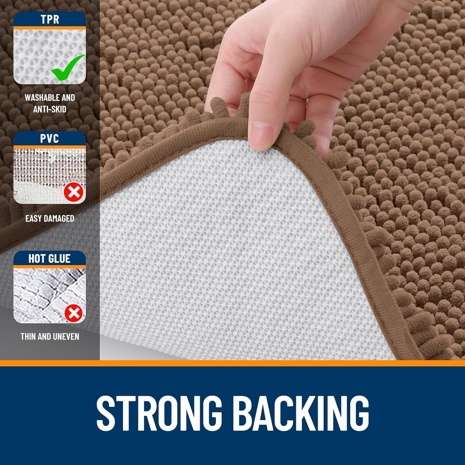 OLANLY Large Bath Rugs - Extra Soft Chenille, Quick-Dry Rubber Backing, 70x46 Mocha Color