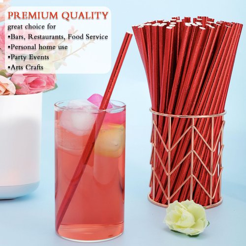Jeffbaubl 100 Pack Red Paper Straws,Biodegradable Red Straws,Cake Pop Sticks,Disposable Paper Drinking Red Straw,Foil Paper Straws for Birthday Wedding Party Supplies Decorations