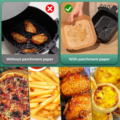 Air Fryer Paper Liners - 125 Pcs Disposable Parchment Paper | Oilproof & Waterproof 6.5-Inch Square