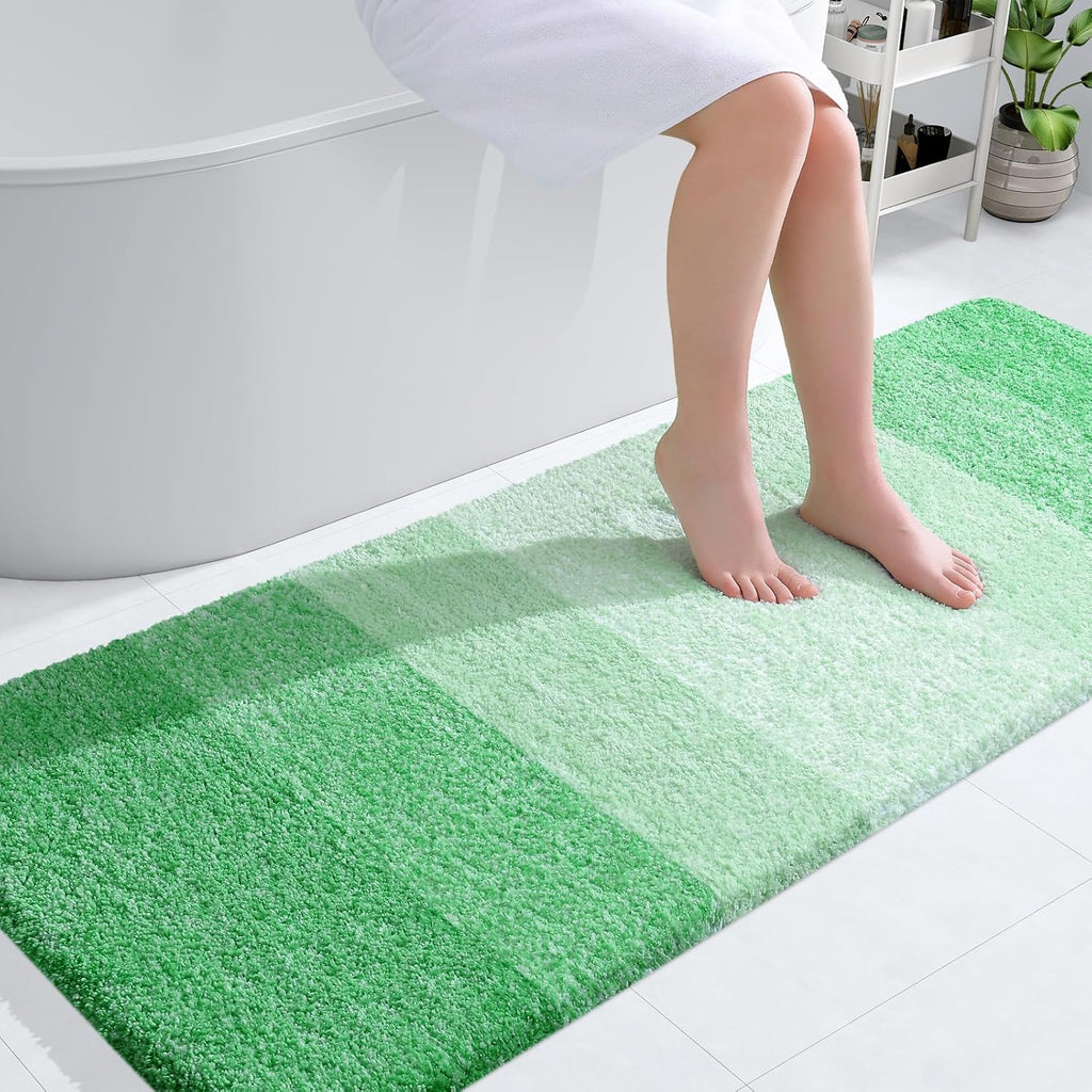 OLANLY Bathroom Runner Rugs - Extra Soft Microfiber Bath Mats | Quick Dry, Rubber Backing, 59x24, Green