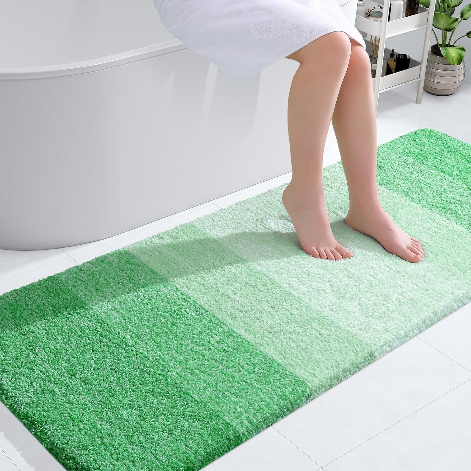 OLANLY Bathroom Runner Rugs - Extra Soft Microfiber Bath Mats | Quick Dry, Rubber Backing, 59x24, Green