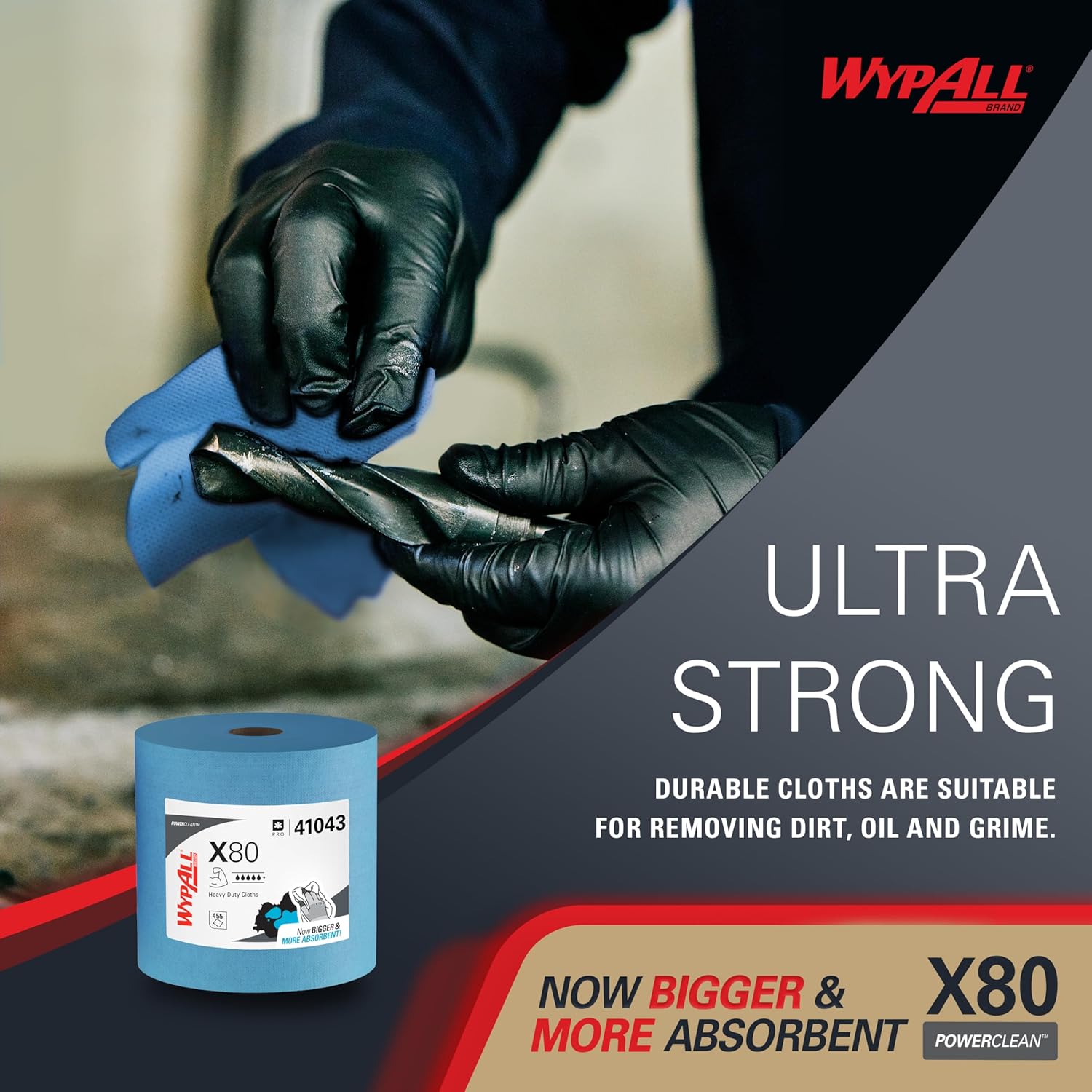 WypAll PowerClean X80 Heavy Duty Cloths - Jumbo Blue Towels for Extended Use | 455 Sheets Total