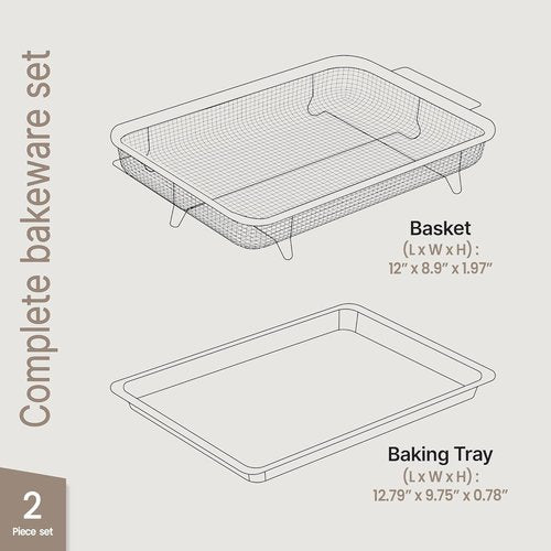 Bakken Swiss Air Fryer Tray - 2-in-1 Nonstick Crisper Basket | Dishwasher Safe, Extra-Large (9.5"x13", Gray)