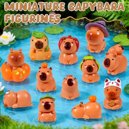Exasinine Mini Capybara Figurines - 12pcs Resin Set for DIY Fairy Garden & Home Decor