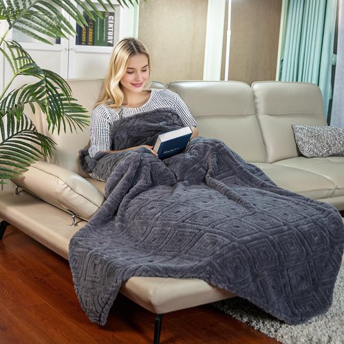 BYKOSY Geometric 50x70 Inch Flannel Jacquard Throw Blanket- Soft & Cozy Luxurious Blankets for Couch, Bed, Sofa, Travel，Home and Dorm Decor，Housewarming Gift for Women & Men,Dark Grey