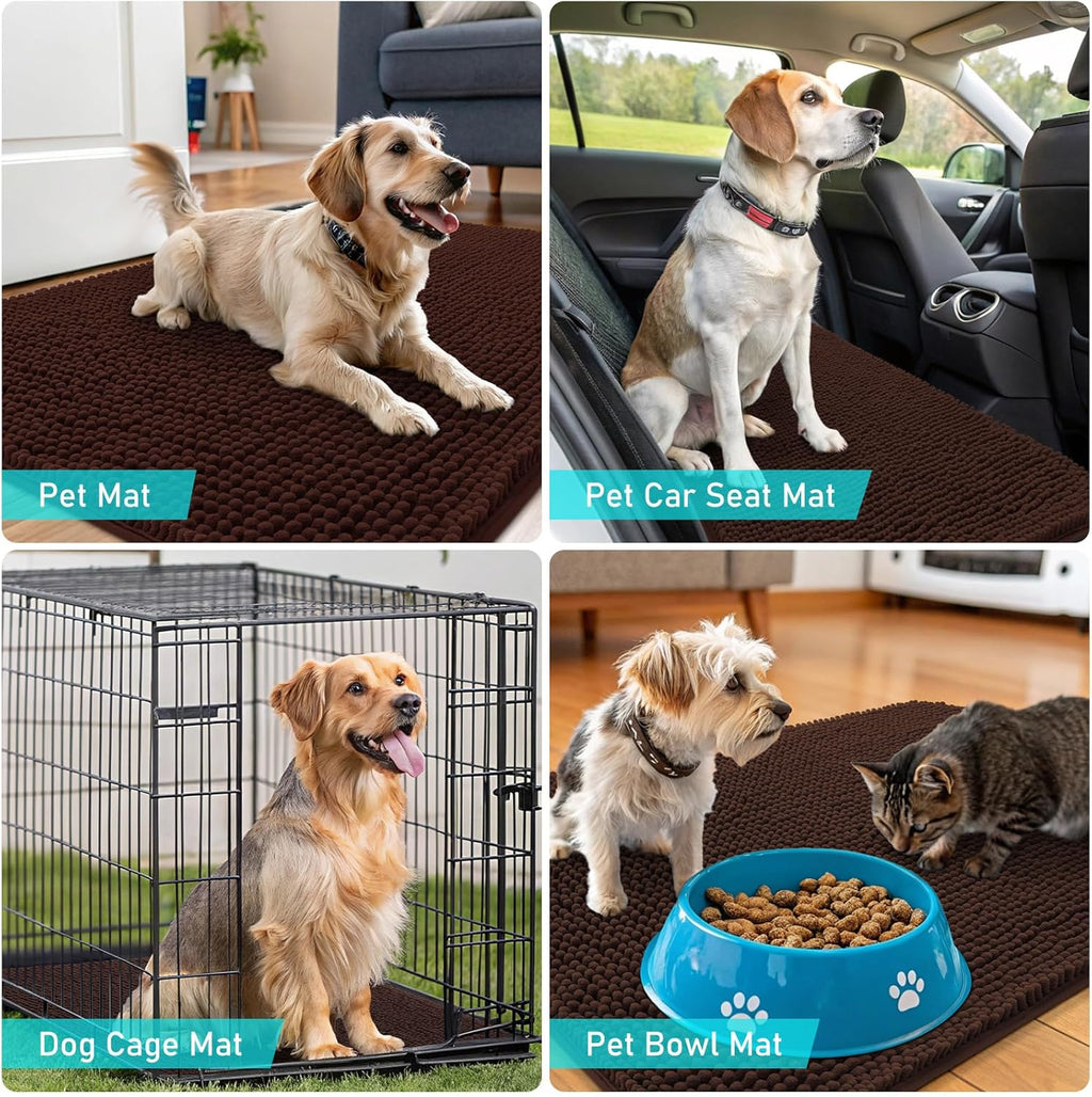 OLANLY Dog Door Mat - Absorbent Non-Slip Mud Mat for Indoor Use | 59x32 Inches, Quick-Dry Chenille, Brown