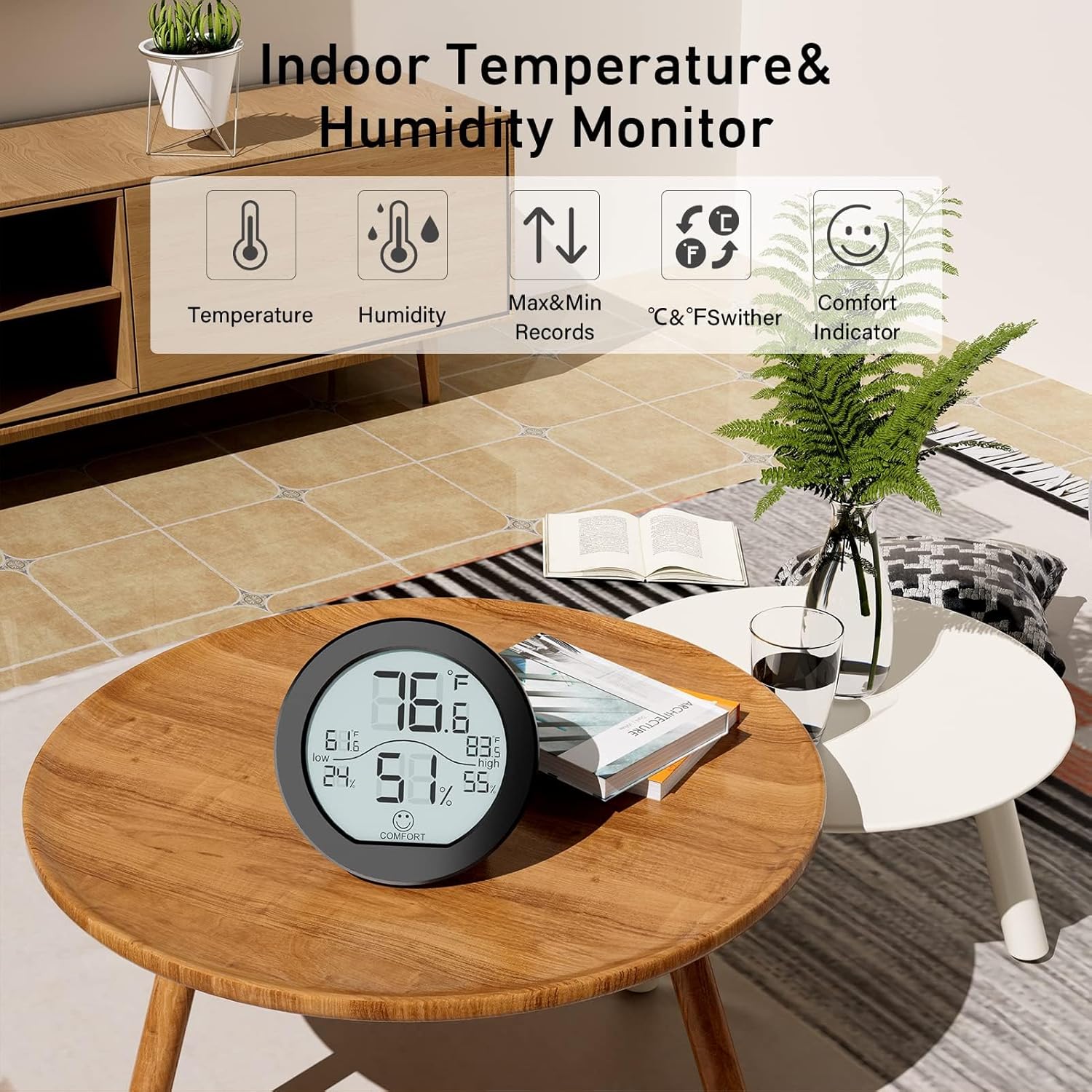 SECRUI Indoor Digital Hygrometer - 3 Pack Room Thermometer & Humidity Gauge | LCD Display, Max & Min Records (Black)