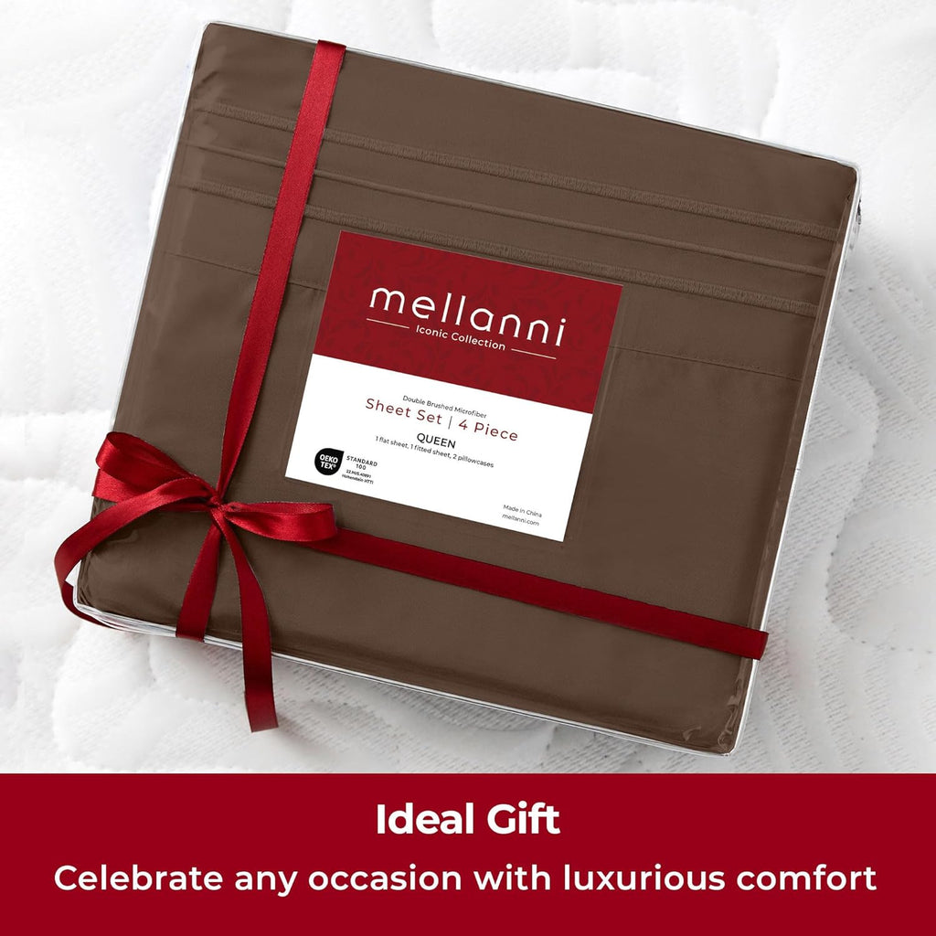 Mellanni Extra Deep Full Sheets - Hotel Luxury, Ultra Soft Cooling Bedding - Wrinkle & Stain Resistant (Full, Brown)