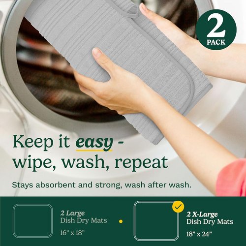 Cuisinart Dish Drying Mats - Ultra Absorbent XL 18" x 24" | Foldable, Machine Washable, Quick Drying
