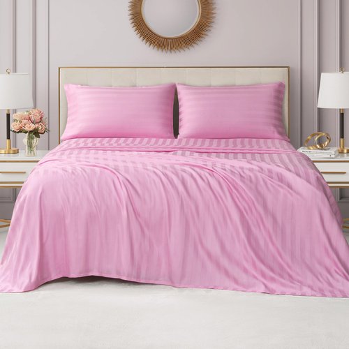 Juicy Couture Royal Dreams Twin Sateen 3 Piece Sheet Set - 100% Cotton Luxury Bed Sheets, Pink