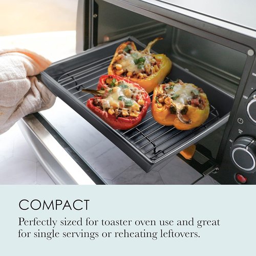 Chicago Metallic Petite Roast Pan Set - Nonstick 10x7 Inch Toaster Oven Baking Pan for Small Batch Cooking