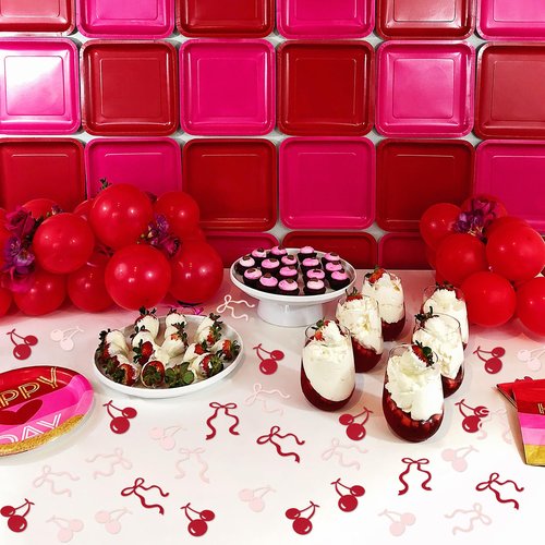 Cyodoos 100 Pcs Pink Bows & Red Cherry Confetti Girl Party Decoration Baby Shower Engagement Party Decoration Table decoration Supplies