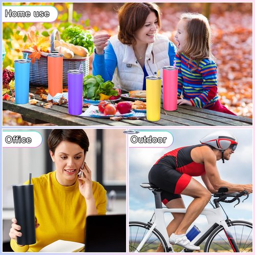 16 Packs Skinny Tumblers Bulk 20 oz Stainless Steel Double Wall Vacuum Insulated Tumbler Slim Water Cups with Lid and Straw for Travel DIY Hot Cold Drink, 16 Colors