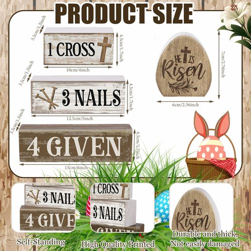 Lineshading 4 Pcs Easter Table Decoration Easter Gifts He Is Risen Tiered Tray Decor Christian Gifts Wooden Eggs Basket Stuffers Centerpieces for Holy Week Home Kitchen Party Decorations