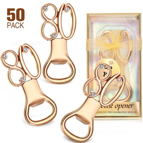 Boao 50 Pcs Birthday Bottle Opener Party Favors Rhinestones Birthday Souvenirs Wedding Anniversary for Guests Beer Opener Party Favors Decoration(Gold,80th Style)