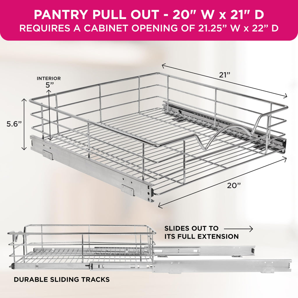 HOLDN’ STORAGE Pull Out Cabinet Organizer, Slide Out Drawer for Kitchen Cabinets & Pantry, Roll Out Shelf for Pots, Pans & Under Sink Storage, Heavy-Duty Full-Extension, 20" W x 21" D x 5" H