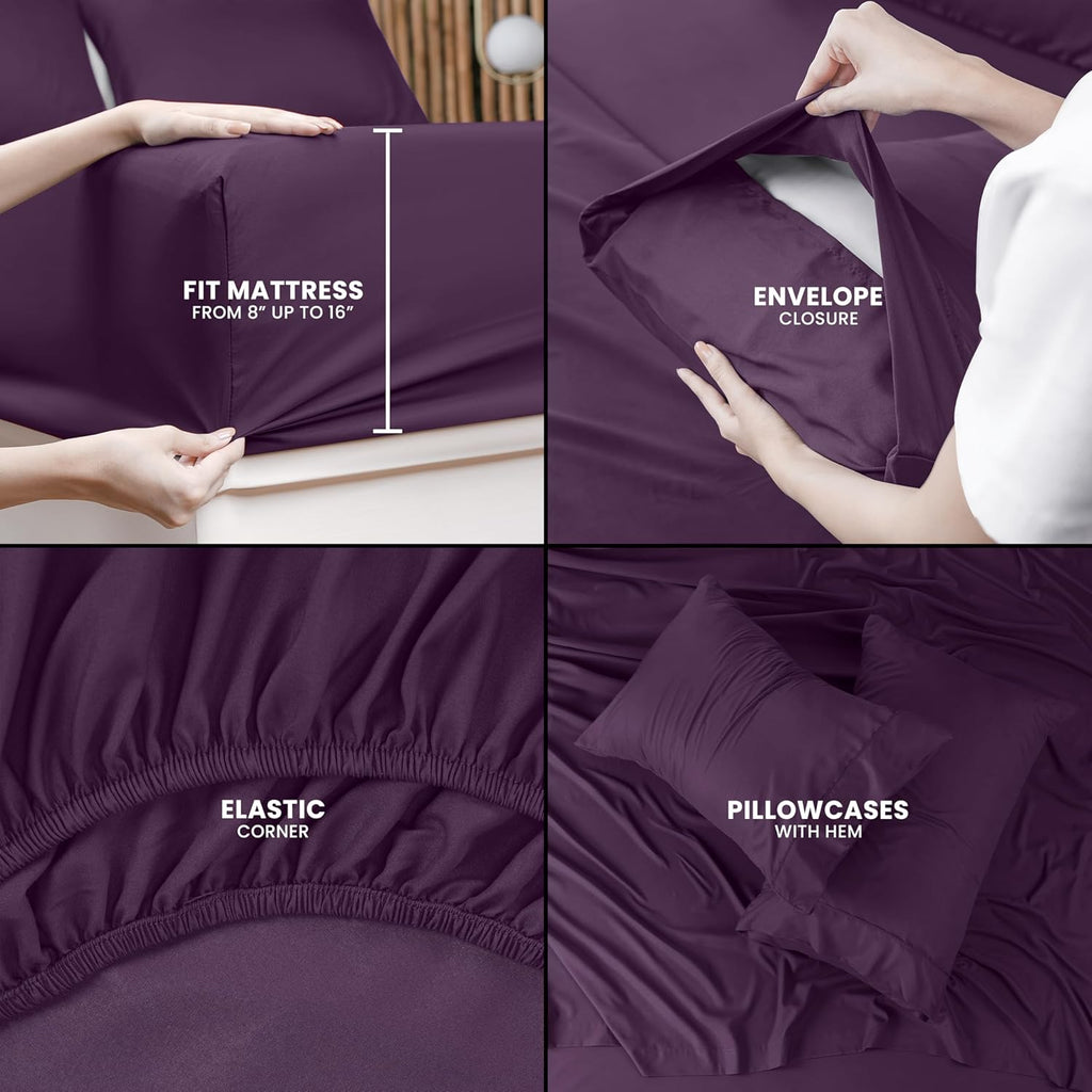 Utopia Bedding Full Sheet Set - Soft Microfiber 4-Piece Bed Sheets for Full Size Bed | Dark Purple