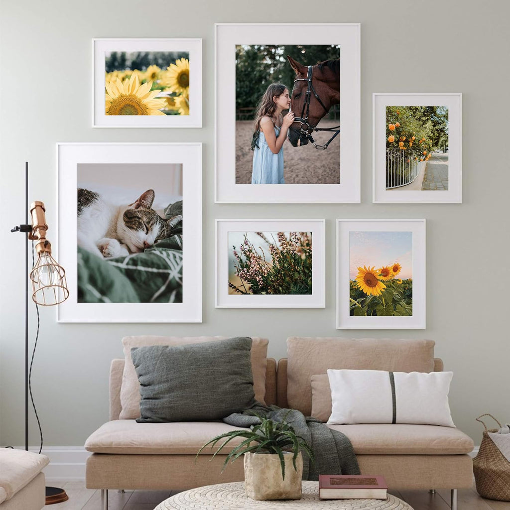 Upsimples 9x12 Picture Frame Set of 5 - Versatile Wall Gallery Frames for 6x8 or 9x12 Photos - White