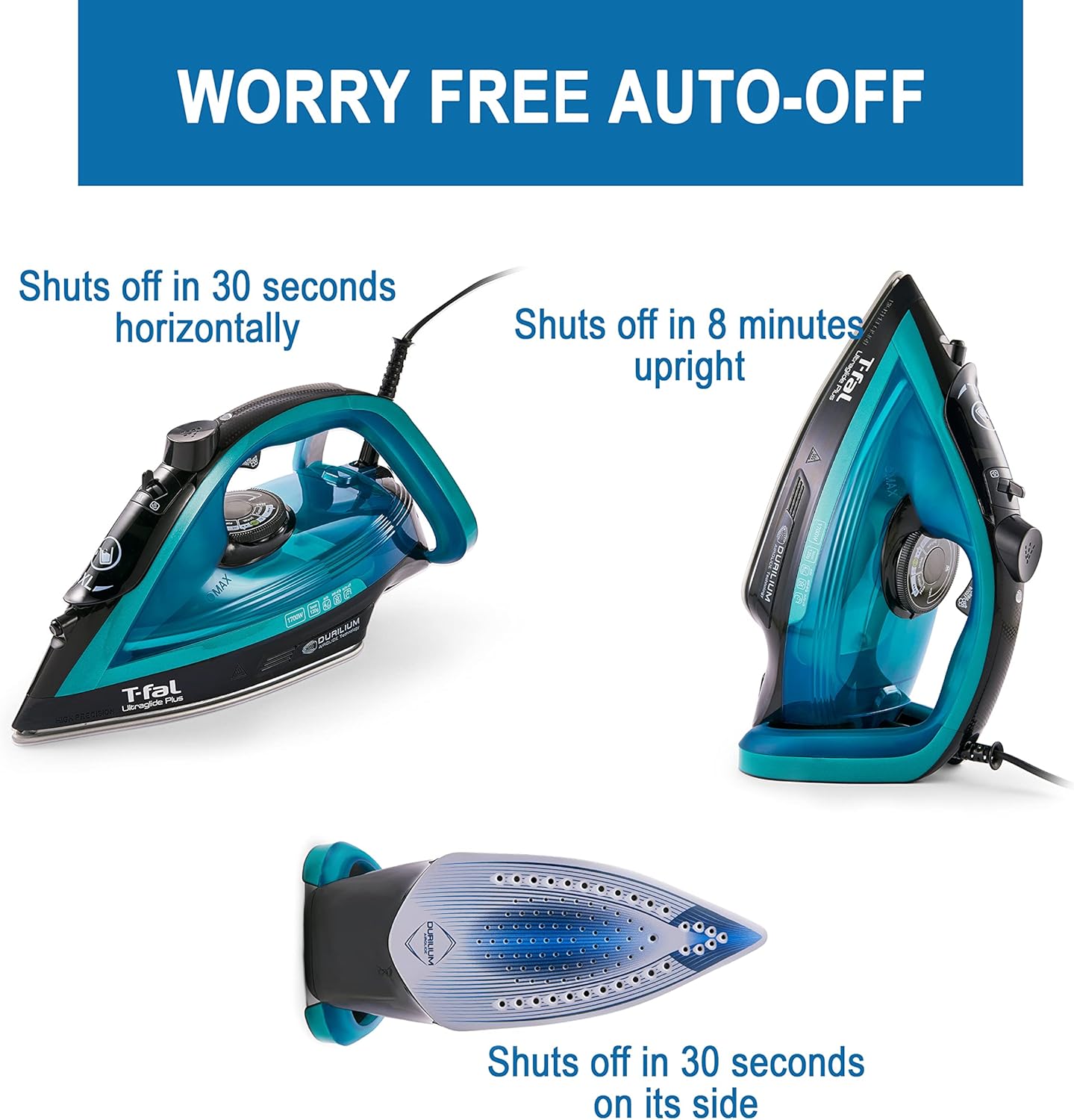 T-Fal Ultraglide Steam Iron - 1800 Watts with Durilium Soleplate, Precision Tip & Auto-Off Feature