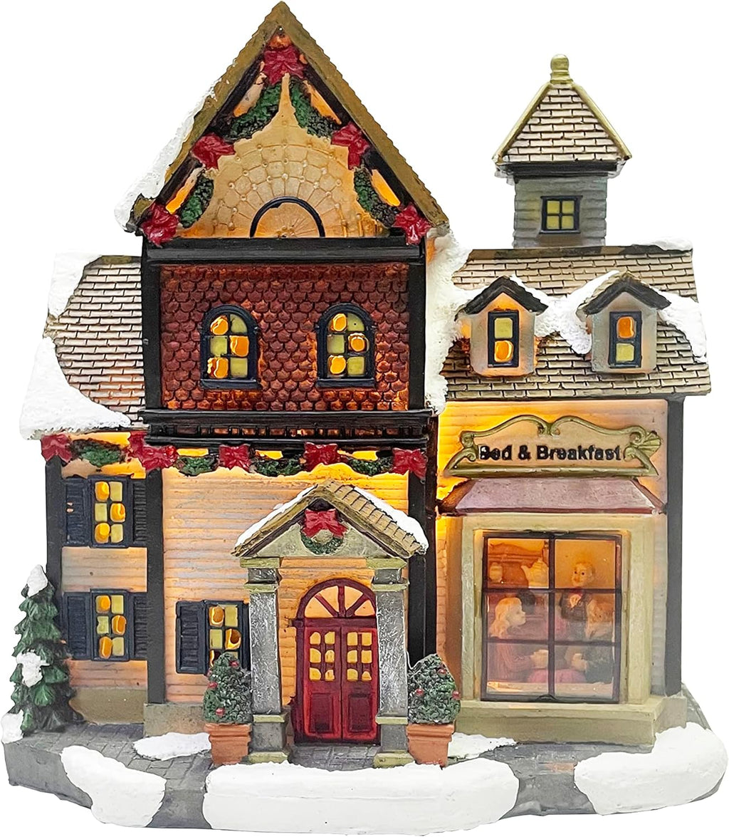Moments In Time Christmas Village Building - LED Bed and Breakfast | Battery Operated (8.5" H x 8.3" W x 5.5" D)