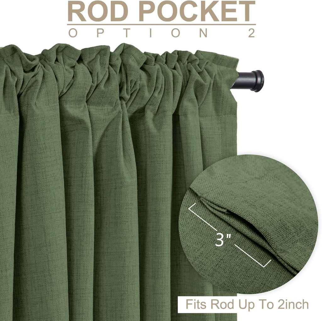 Skiennix 100% Blackout Curtains - Thermal Insulated Olive Green Drapes, 50" W x 102" L, 2 Panels Set