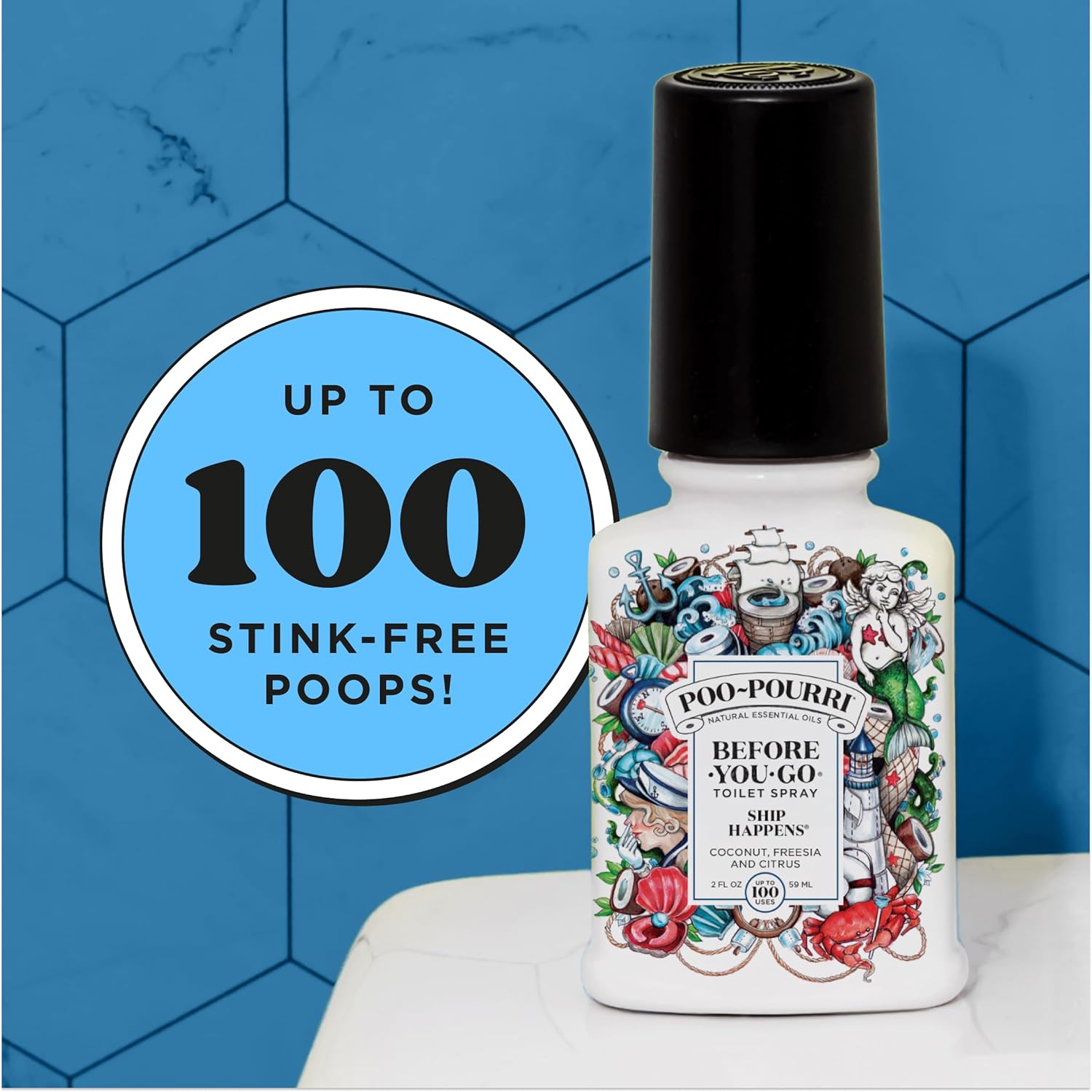 Poo-Pourri Toilet Spray - Ship Happens Scent, 2 Fl Oz | Coconut, Freesia & Citrus Freshness