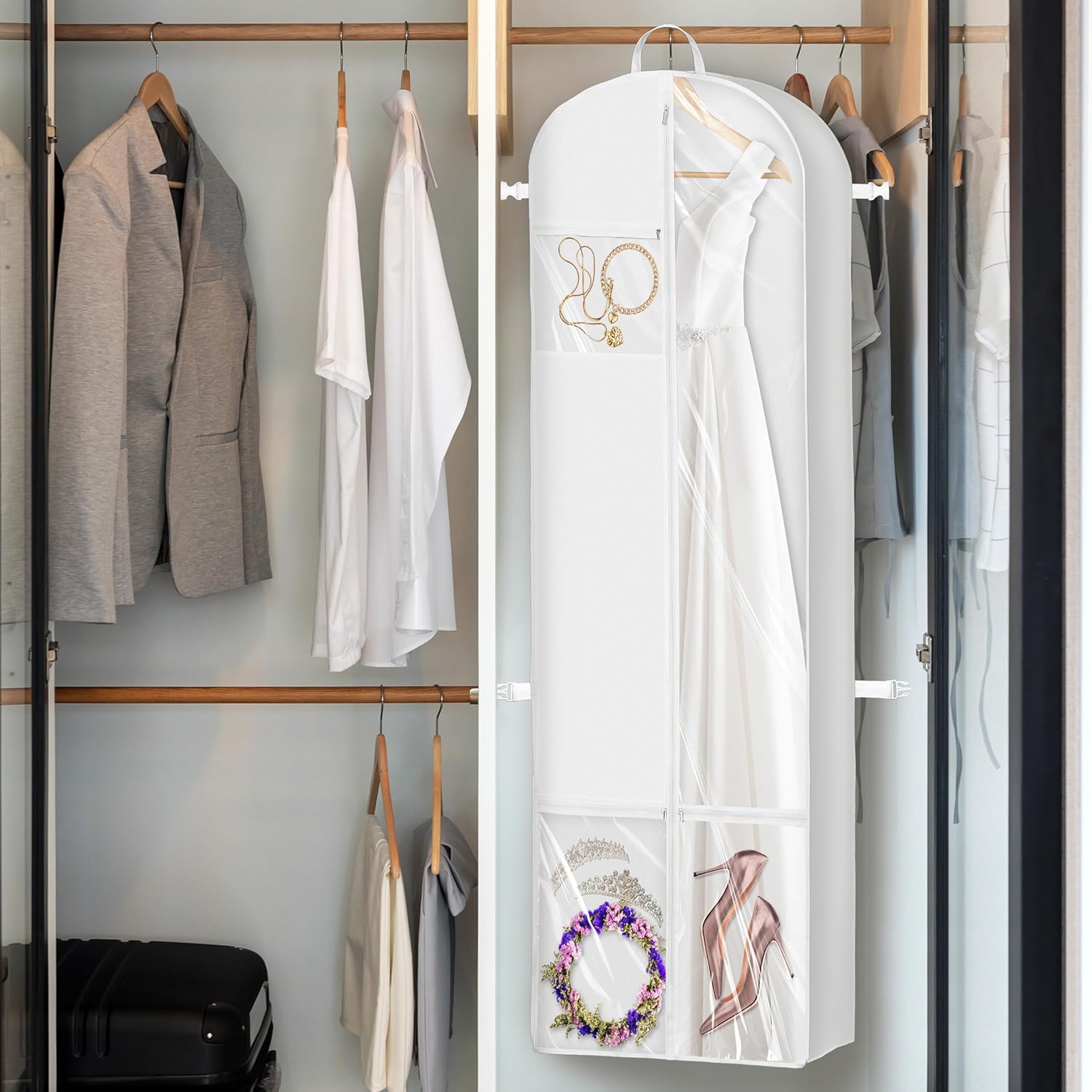 Simple Houseware 70-Inch Wedding Dress Garment Bag - Gusseted Design with Pockets, White