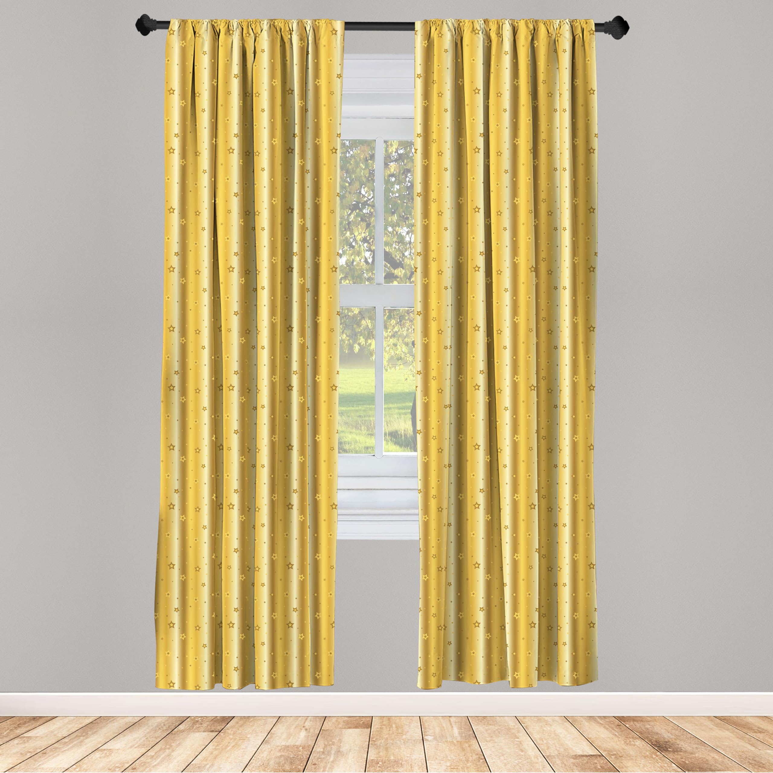 Ambesonne Retro Curtains, Old Fashioned Vibrant Background with Star Abstract Design Print, Window Treatments 2 Panel Set for Living Room Bedroom, Pair of - 28" x 84", Yellow