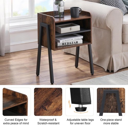 VECELO Nightstand Industrial Side End Table/Stackable Accent Furniture with 2-Tier Open Storage Compartments for Bedroom, Living Room and Small Spaces