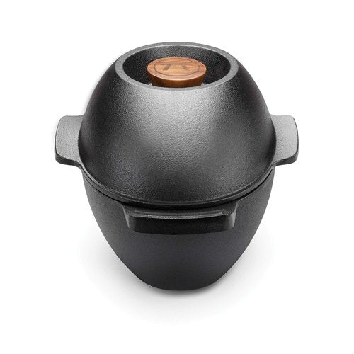 Outset 76495 Cast Iron Seafood and Mussel Pot with Lid for Empty Shells, 2.5 Quart, Black
