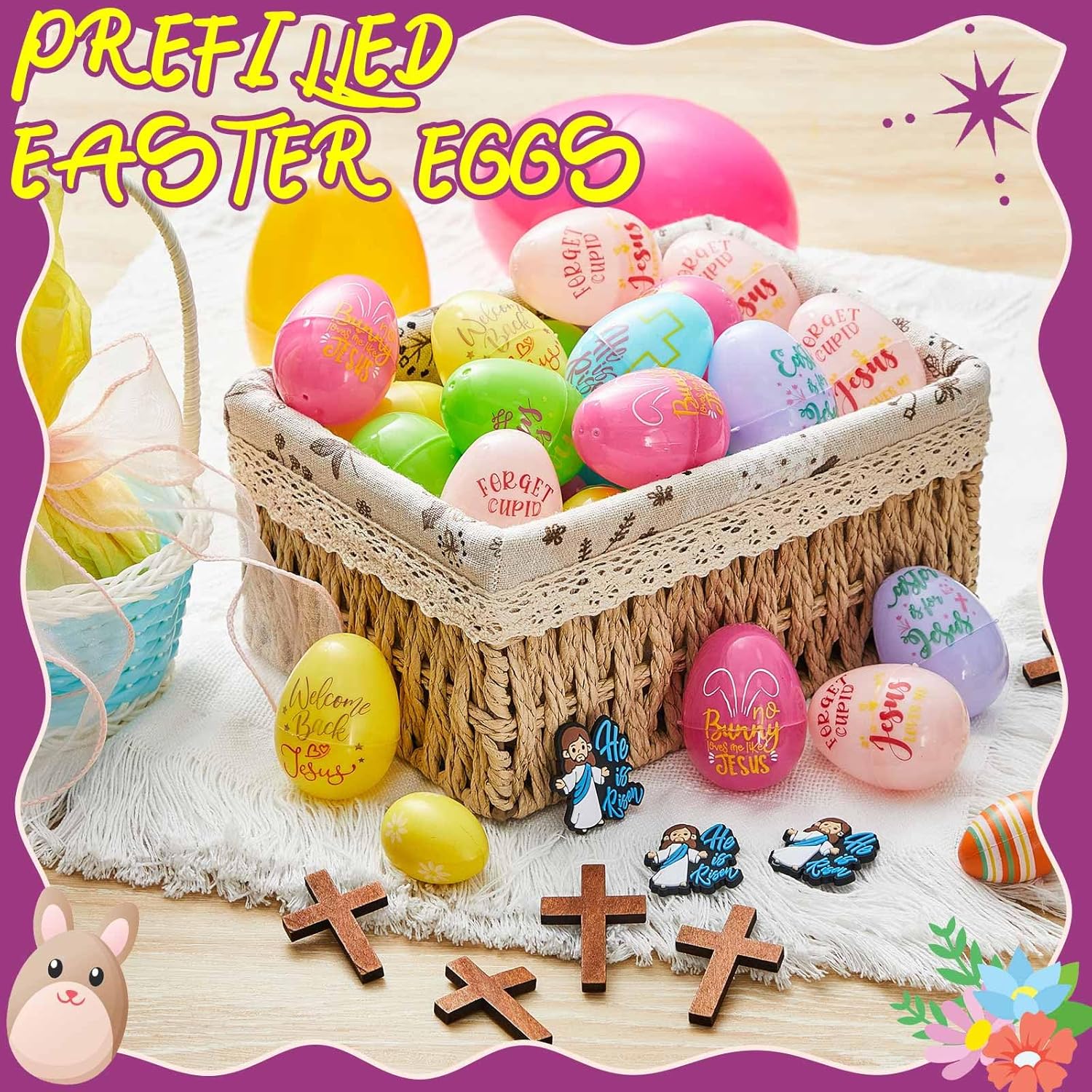 Mini Jesus Figurines Easter Eggs by [Brand Name] - Religious Basket Fillers | 50 Pack of Unfilled Plastic Eggs for Kids' Parties