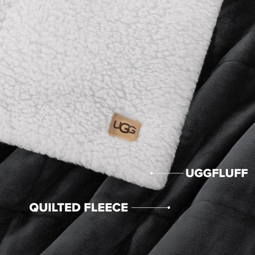 UGG Nita Throw Blanket for Bed, Soft Reversible Plush Throw for Couch and Living Room, Cozy Fluffy Blanket, Washable Bedding, Home Decor, 50-inch x 70-inch, Charcoal Grey
