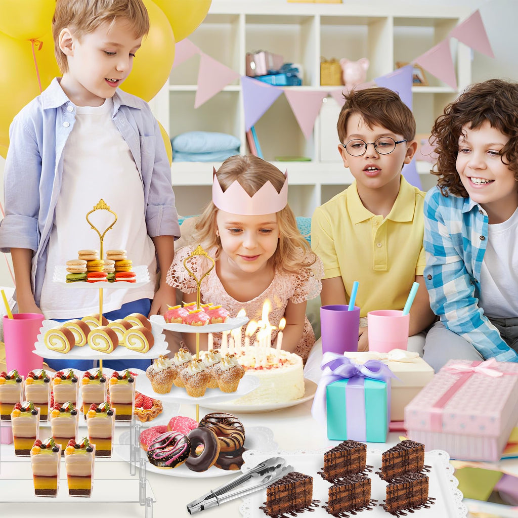 Xoogifae 13pcs Dessert Table Display Set, 4pcs Tiered Cupcake Stand Holder Tower, 1pc Acrylic Dessert Display Riser, 6pcs Serving Trays, 2pc Tong Combo For Wedding Party Birthday Bride Baby Shower
