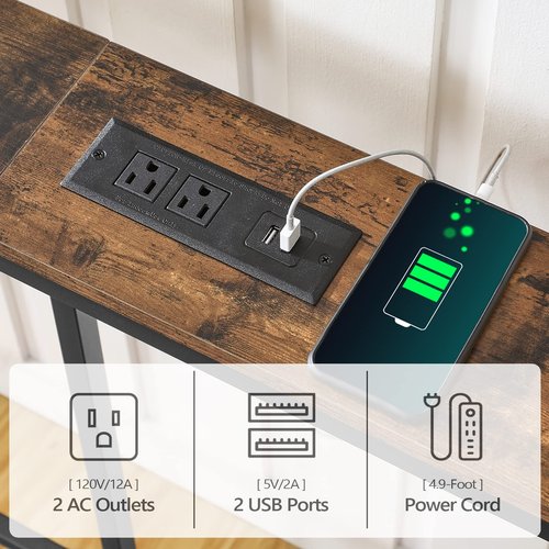 MAHANCRIS Skinny Console Table with Power Outlets, 55.1" Narrow Sofa Table, Behind Couch Table with Charging Station, Sofa Hallway Table for Plants, Living Room CTHR145E01