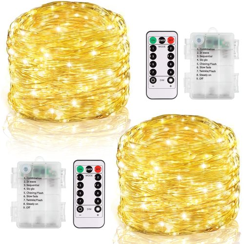 Fairy Lights Battery Operated, 2 Pack 20FT 60 LED Twinkle Lights with Remote Timer, Silver Wire String Lights Mini Fairy Lights for Bedroom Christmas Tree Party Wedding Indoor Outdoor(Warm White)