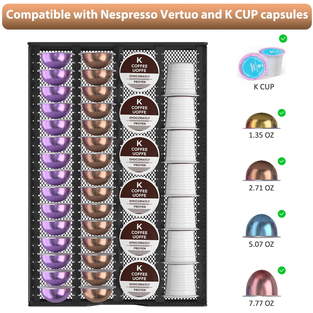 ECOLOVI Nespresso Pods Holder, K Cup Holder, Coffee Pod Holder Organizer Compatible with Nespresso Vertuo Capsules, Holds 60 Small or 40 Large Pods, Black