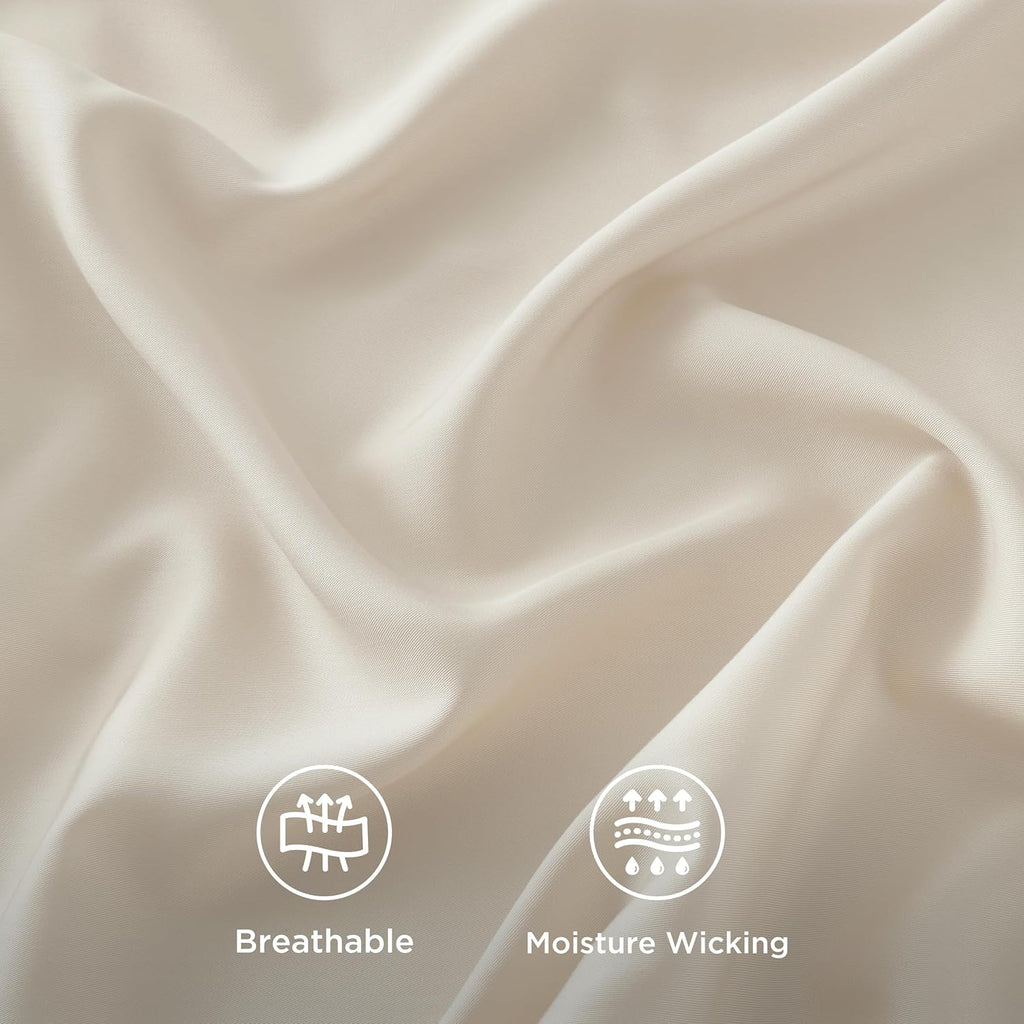 Bedsure Cooling Bed Sheets - Rayon from Bamboo, Breathable & Soft | Full Size, Deep Pocket Up to 16 Inches, Light Beige