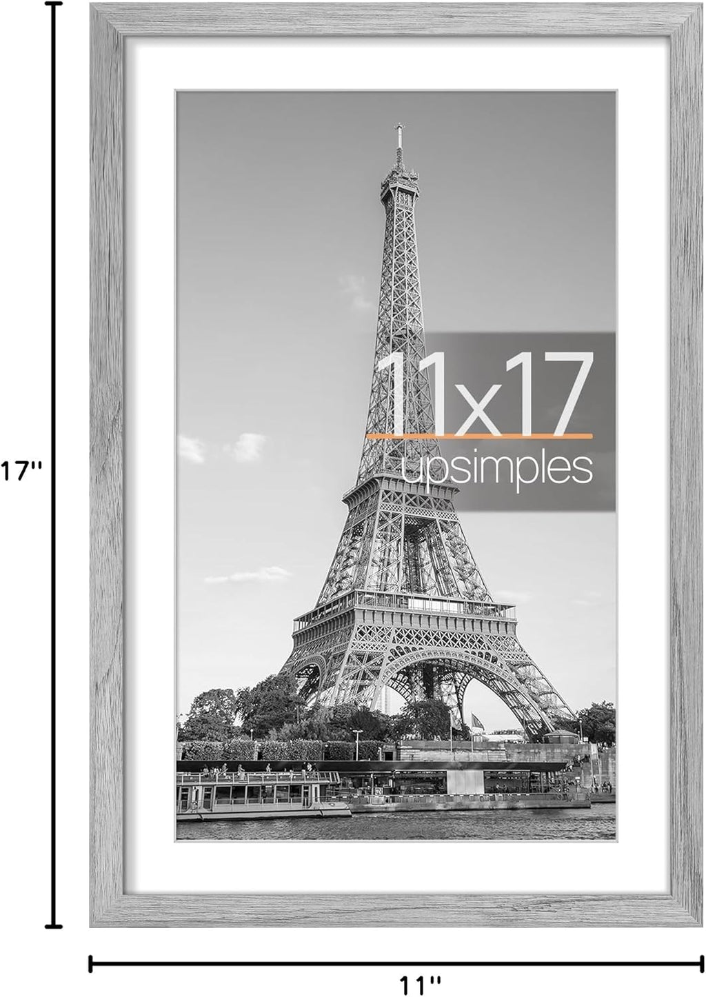 Upsimples 11x17 Picture Frame - Versatile Display for 9x15 Photos with Mat or 11x17 Without - Gray