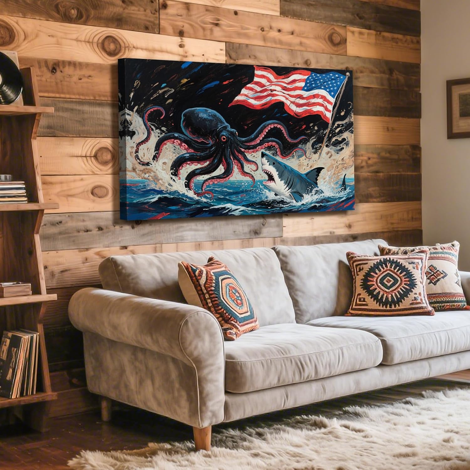 American Flag Canvas Wall Art - Vintage Americana Decor for Fourth of July | 12 x 8 Inches