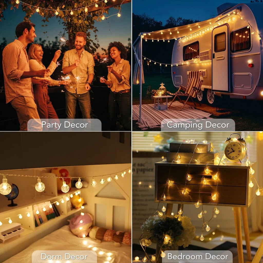 Metaku Globe Fairy Lights - 33ft Battery Operated 80LED String Lights | Waterproof for Indoor & Outdoor Decor