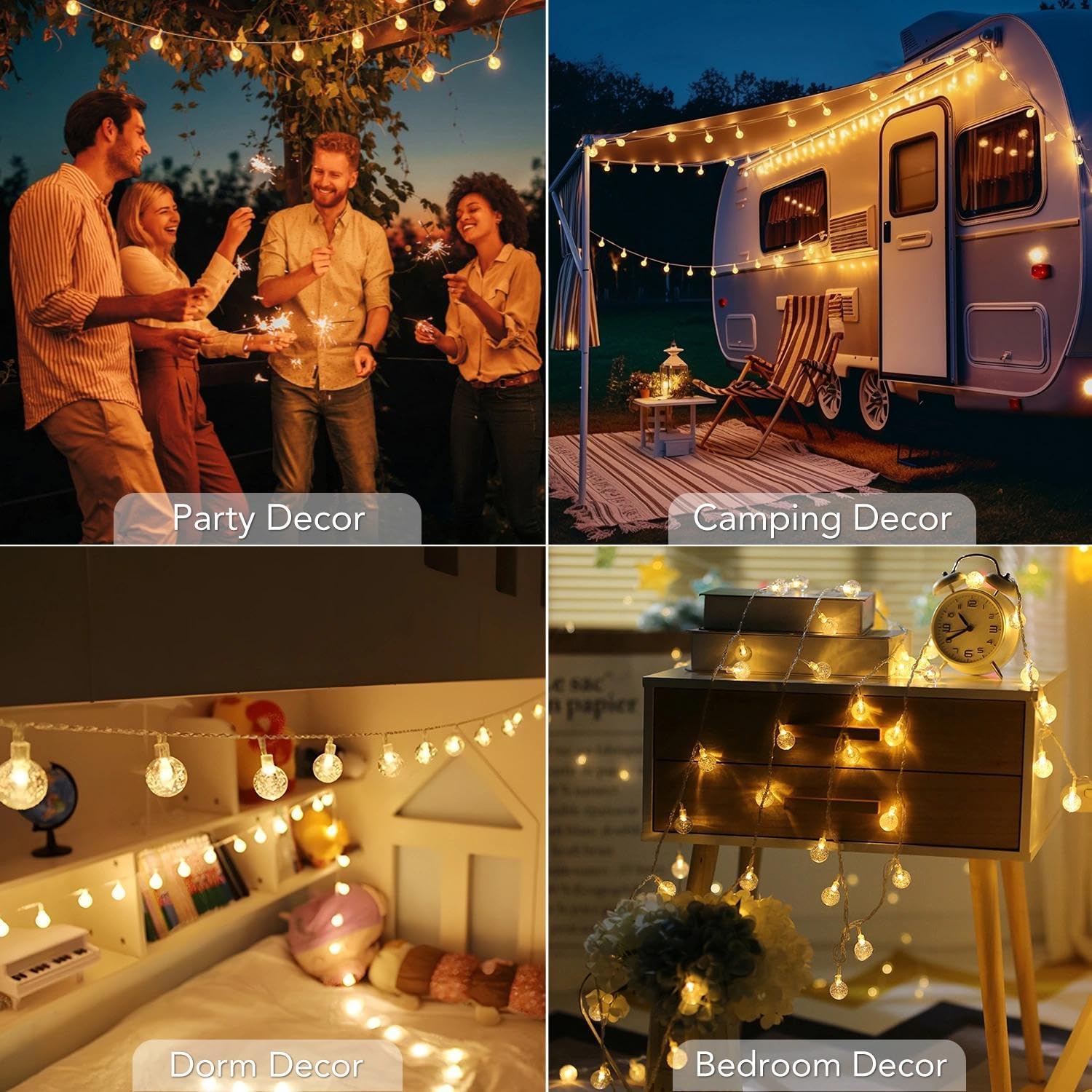 Metaku Globe Fairy Lights - 33ft Battery Operated 80LED String Lights | Waterproof for Indoor & Outdoor Decor