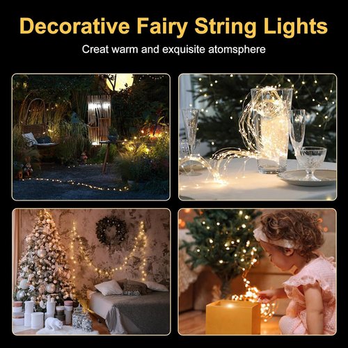 Fairy Lights Battery Operated String Lights - 50 LED Waterproof 16.4ft Silver Wire | Warm White, 2 Pack for Christmas & Party Decor