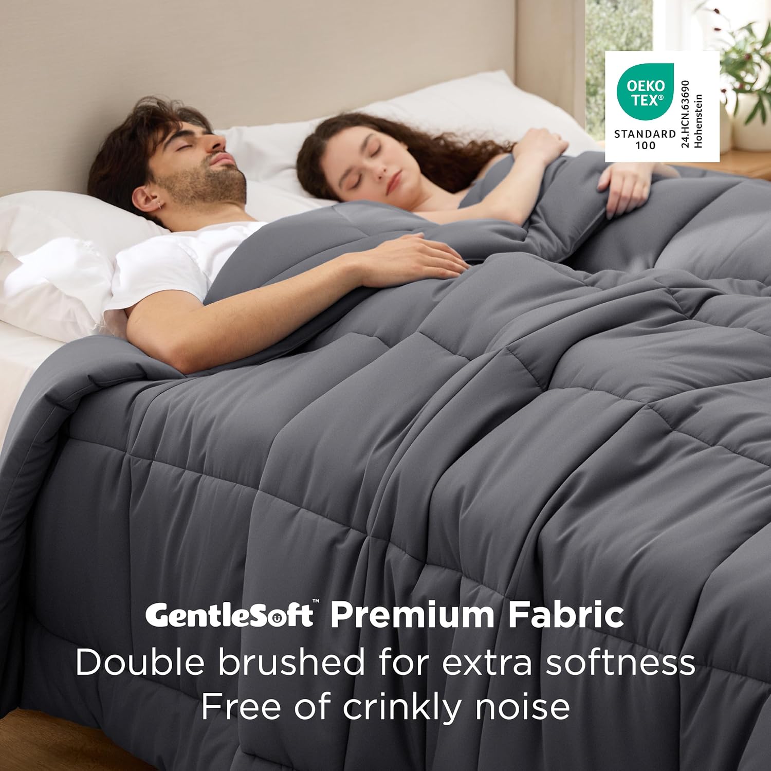 Bedsure Comforter Duvet Insert - Oversized Queen Size All-Season Down Alternative Bedding, Grey 98 x 98 Inches