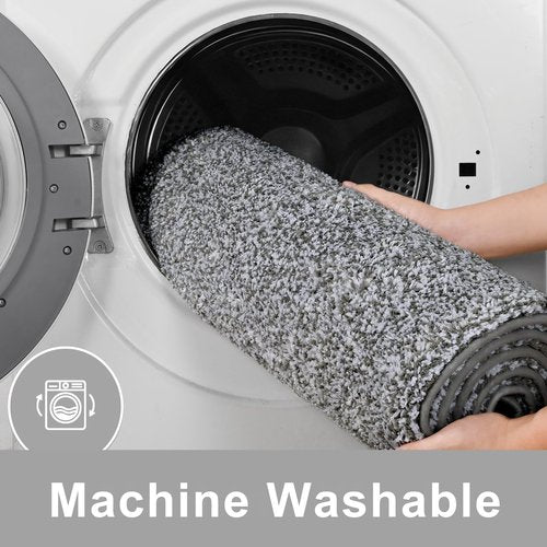 Enqinar Bathroom Runner Rug 24x60 Inch, Soft Absorbent Long Bathroom Rug for Shower Floor, Non Slip Washable Bath Rugs, Plush Thick Microfiber Large Bath Mat for Tub Double Sink Vanity, Grey White