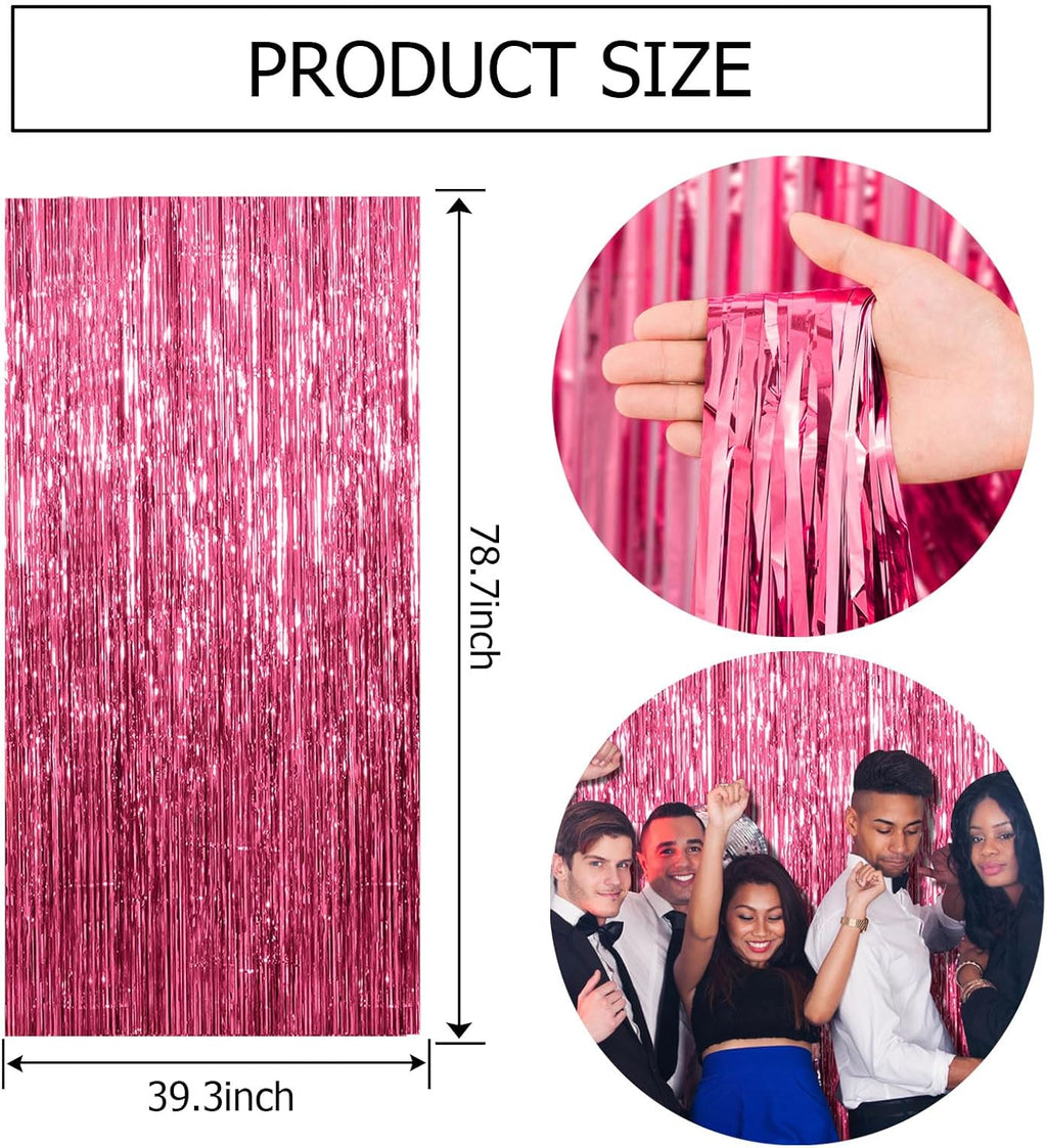 Skiennix 20 Pack Pink Backdrop Decorations - Tinsel Curtain Party Foil Fringe for Birthday & Graduation