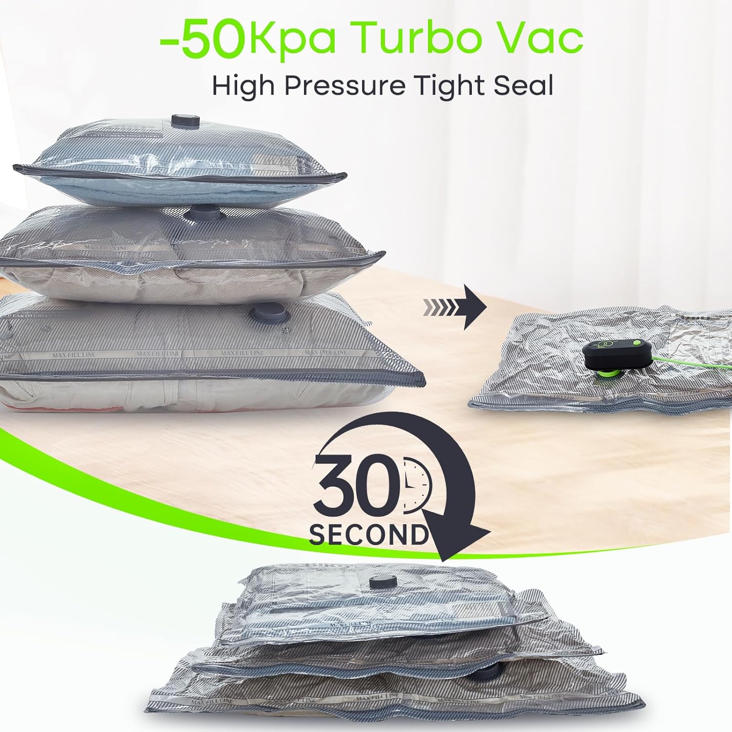 Vacbird Vacuum Bags - Travel Compression Packing Bags with USB Pump | 12 Pack Carry-On Size