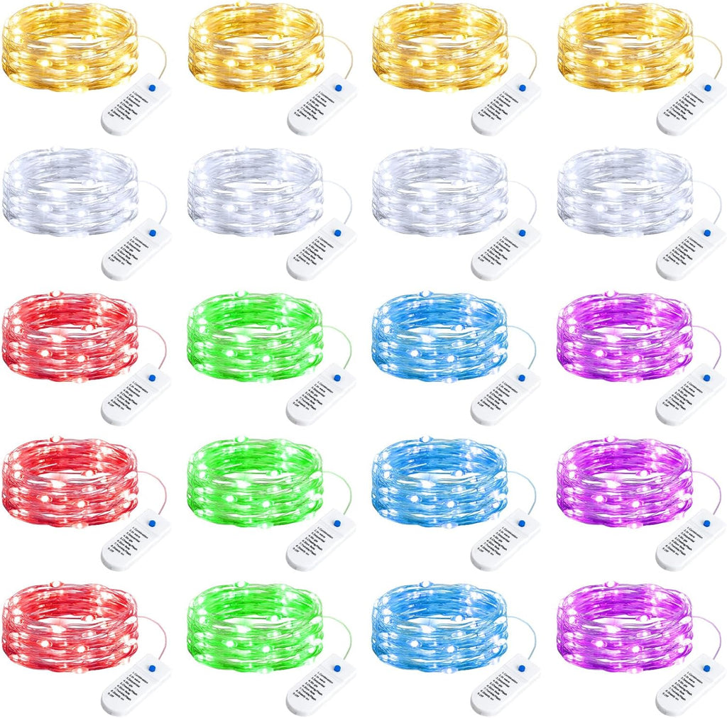 Minetom 12 Pack Battery Operated Fairy String Lights - 8 Modes, 7ft, 20 LEDs, Waterproof Silver Wire for DIY Decor & Events