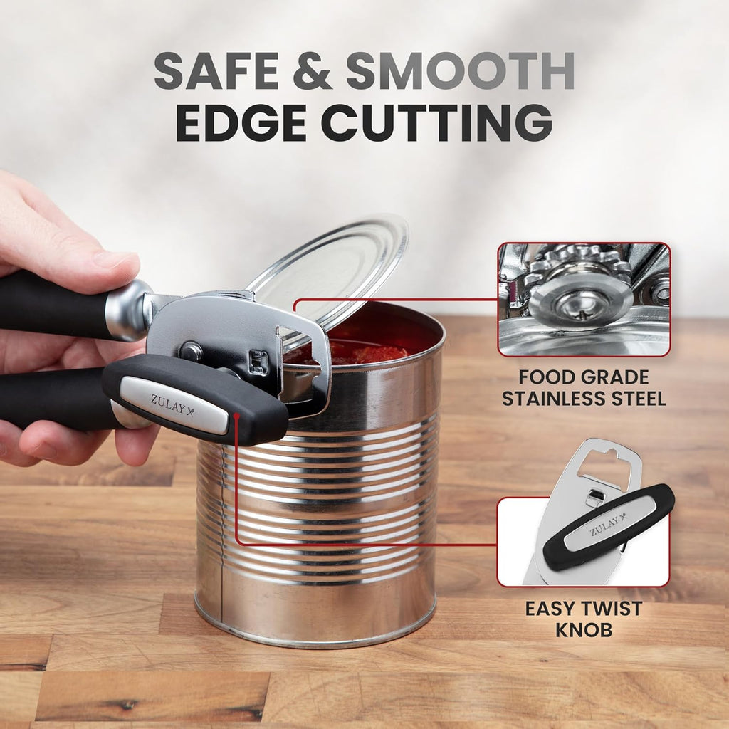 Zulay Kitchen COMFY™ Can Opener - Rust-Proof Stainless Steel with Soft Grip Handles - Black